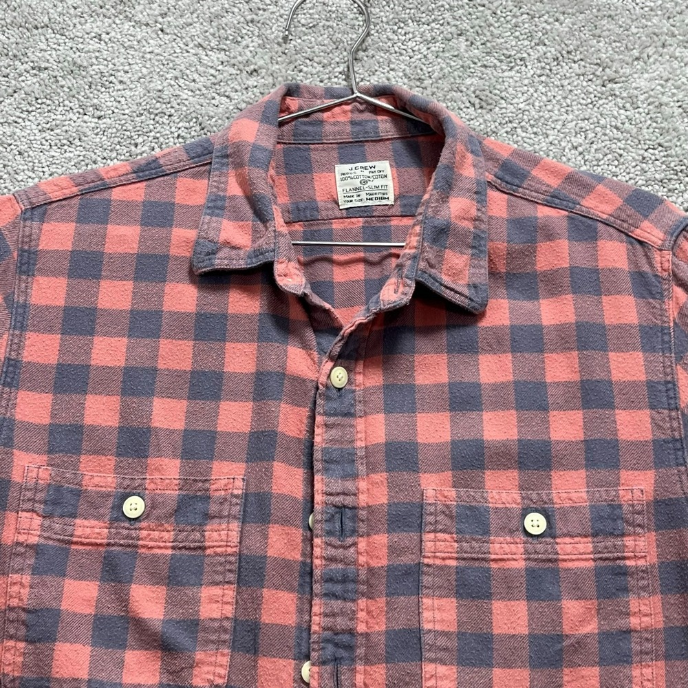 J. Crew Shirt Men's Medium Pink Blue Plaid‎ Button Up Long Sleeve Preppy Flannel